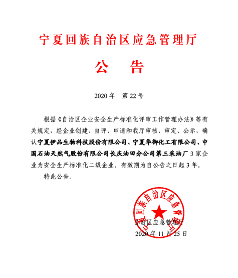 寧夏華御順利通過(guò)“安全生產(chǎn)標(biāo)準(zhǔn)化二級(jí)企業(yè)”評(píng)審